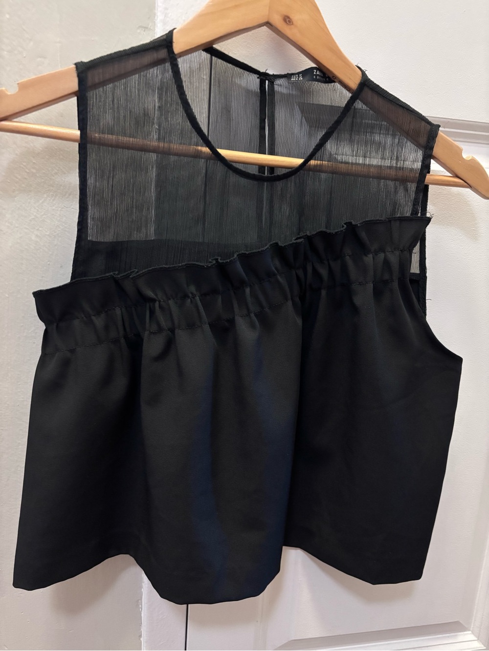 Zara Black Sheer Yoke Ruffle Camisole